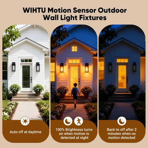 Vista 2 de WIHTU Lámpara de pared exterior con sensor de movimiento, lámpara de pared para exteriores con ondas de agua, paquete de 2 luces de pared