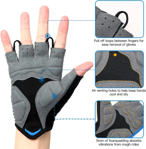 Vista 3 de Souke Sports Guantes de ciclismo Guantes acolchados de medio dedo para bicicleta con absorción de golpes, antideslizantes, transpirables, MTB