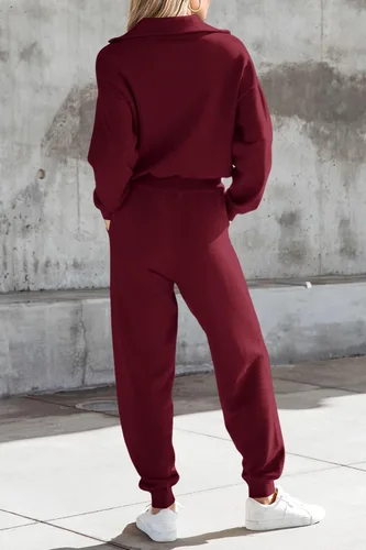 Vista 2 de PRETTYGARDEN Conjunto de suéter de 2 piezas para mujer, sudadera con cremallera, pantalones deportivos, ropa casual