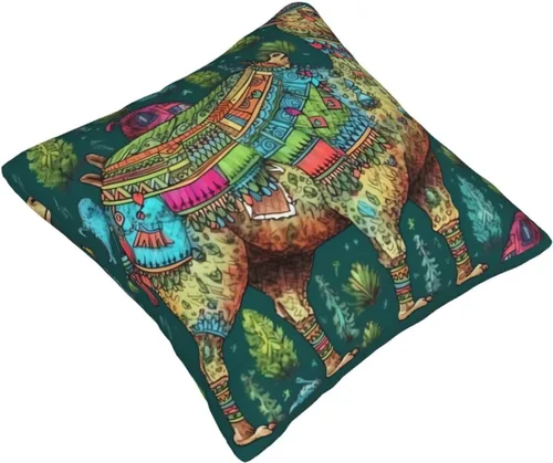 Vista 2 de Fundas de almohada con estampado de dibujo a mano de camello colorido, funda de cojín cuadrada, funda de cojín suave, funda de almohada