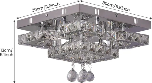 Vista 4 de Lámpara de Araña de Cristal Moderna LED de 11.8" Luminaria de Techo Adecuada para Cocina Pasillo Dormitorio Baño Comedor 4 Pétalos/Bola de Gotas