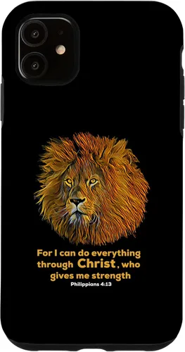 Vista 6 de Funda para iPhone 12 mini Filipenses 4:13 versículo de la Biblia cristiana de regalo de león cristiano