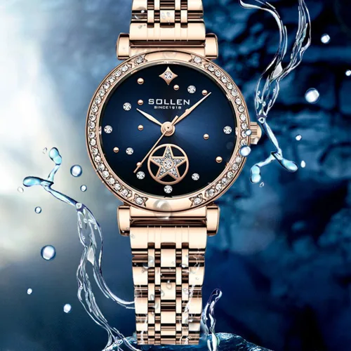 Vista 5 de SOLLEN Reloj de cuarzo para mujer, relojes analógicos de cuarzo de moda impermeables para mujer