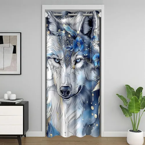 Vista 8 de Manfei Bonita cortina de puerta de gato negro Kawaii para puerta de armario, cortinas opacas con temática de animales estrellados, cortina opaca