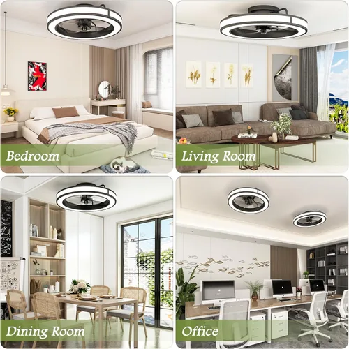 Vista 3 de Ventiladores de techo con luces y control remoto, ventilador de techo de perfil bajo de 20 pulgadas con aplicación Tuya y control de voz