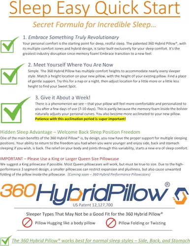 Vista 9 de 360 Hybrid Pillow® – Almohada Cervical para Alivio del Dolor Ergonómica y Ajustable para Dormir de Espalda, de Lado, de Barriga, Rollo de Cuello