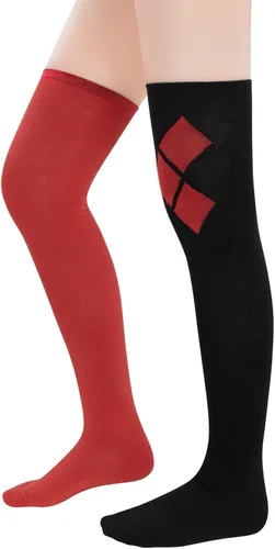 Vista 2 de Zando Calcetines largos para mujer, por encima de la rodilla, hasta el muslo, talla grande, calentadores de piernas de tubo, calcetines de algodón