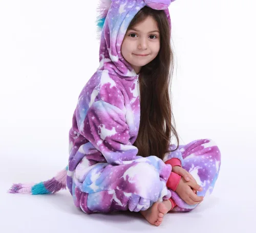 Vista 5 de Zorxu Disfraz de unicornio para niñas, disfraz de animal para Halloween, cosplay, unisex, regalos de Navidad para niños, caballo violeta, 10-12 años