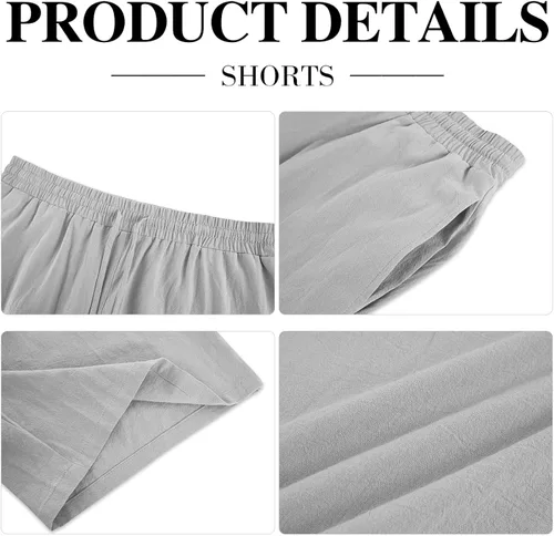 Vista 3 de Conjunto de ropa de cama de algodón para hombre, conjunto cómodo de 2 piezas, conjunto de camisa y pantalones cortos Henley de manga corta