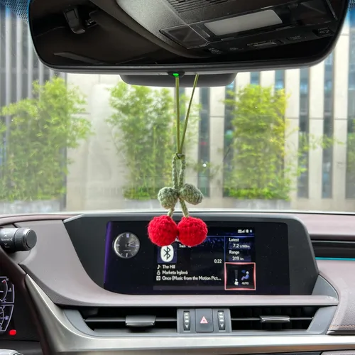 Vista 2 de 2 Pieces Handmade Cherry Decor Car Mirror Hanging Accessories Cherry Keychain Adorable Cherries Lover