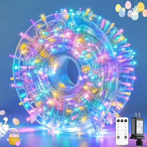 Vista 39 de JMEXSUSS 200 luces LED de Pascua al aire libre e interior para decoraciones, 66 pies conectables pastel luces de Pascua cadena de alambre