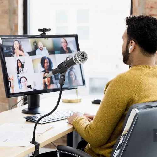 Vista 7 de Soporte de brazo para micrófono, soporte de micrófono de escritorio flexible de cuello de cisne de 360 grados con abrazadera de escritorio