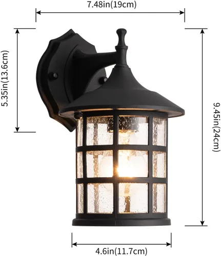 Vista 5 de mirrea Luces negras de 10 pulgadas para autocar al aire libre con pantalla de vidrio sembrado, luz impermeable para patio, porche, luz de pared