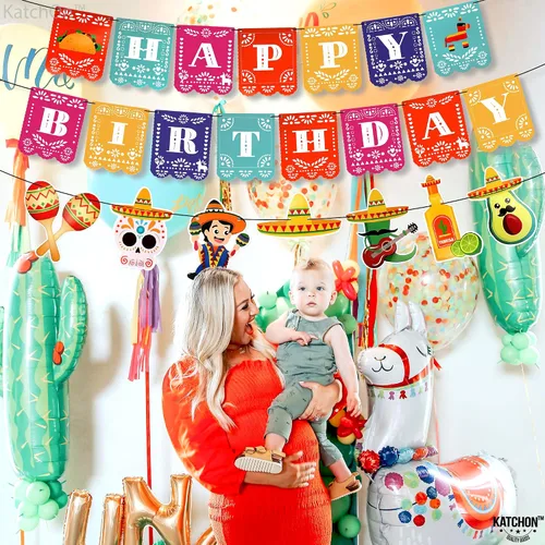 Vista 7 de KatchOn - Cartel mexicano de feliz cumpleaños, 15 pies preencordado, decoraciones de cumpleaños mexicanos, decoraciones de fiesta de fiesta