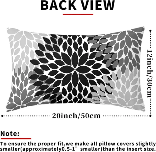 Vista 3 de Fundas de Almohada Negras 12X20 pulgadas Negro Blanco Gris Dalias Floral Geométrico Lumbar Fundas de Almohada para Cama Juego de 2 Rústico de Granja