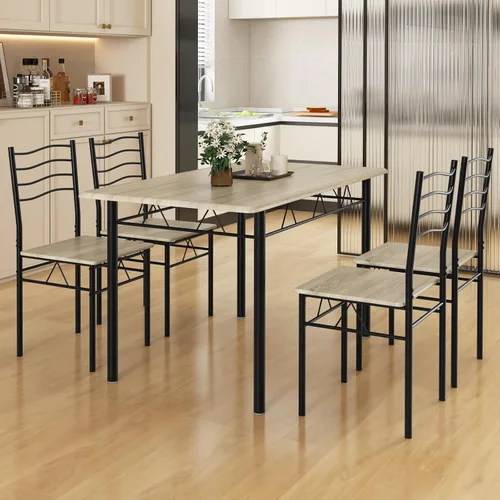 Vista 3 de Giantex Juego de mesa de comedor de 47 pulgadas para 4, mesa de cocina rectangular con 4 sillas de comedor, marco de metal, juego de comedor de 5
