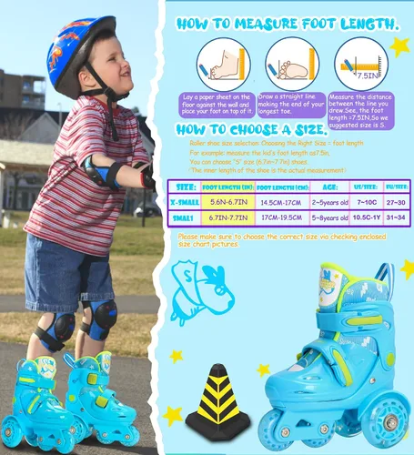 Vista 6 de Patines de ruedas ajustables para niños, niñas y señoras con ruedas que se iluminan con flash (edad 3-9), equilibrio de tres puntos, empaque de caja
