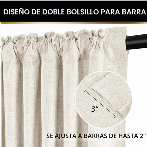 Vista 6 de 100% Blackout Shield Cortinas opacas completas para dormitorio de 63 pulgadas de largo, juego de 2 paneles, anillos de clip/bolsillo para barra Alba
