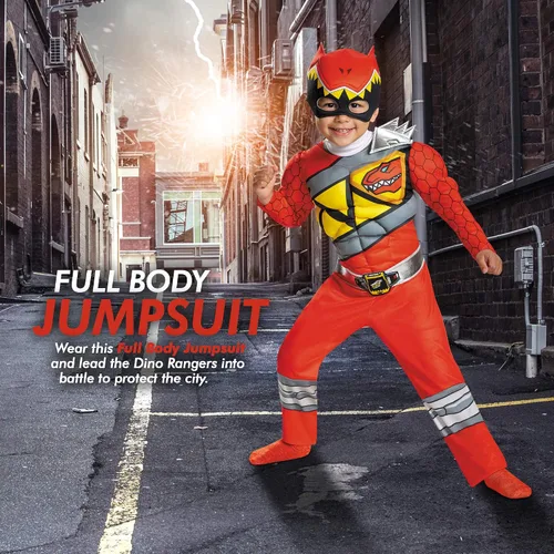 Vista 6 de Little Boys 'rojo Power Ranger Dino Charge muscular disfraz de Halloween