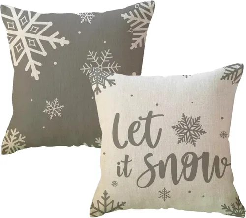 Vista 8 de ULOVE LOVE YOURSELF - Juego de 2 fundas de almohada para decoración de invierno, fundas de almohada de Navidad estilo granja, diseño de copos