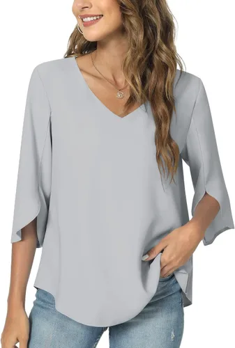 Vista 2 de TAOHUADAO Blusa de gasa con cuello en V y manga 34 para mujer
