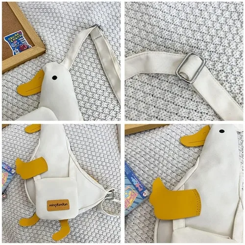 Vista 5 de Bolso de lona Kawaii Duck Funny Animal Bolso de hombro de dibujos animados Bolso lindo monedero novedad único Satchel Messenger Wallet Bolso