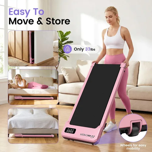 Vista 8 de Pink Walking Pad with Vibration Plate: Under Desk Treadmill with Incline