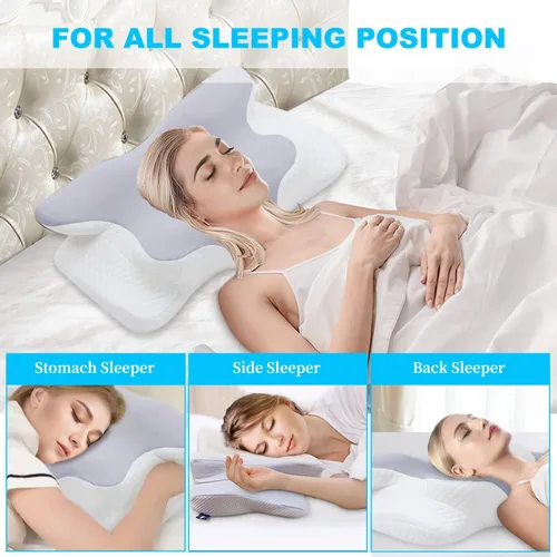Vista 2 de Almohada cervical para cuello y hombros, almohada cervical de espuma viscoelástica, almohada ortopédica ergonómica mejorada para el cuello