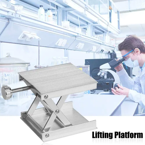 Vista 3 de Tookie Gato de tijeras de laboratorio, plataforma de gato de soporte de laboratorio con rueda de mano negra, plataforma de elevación de aleación
