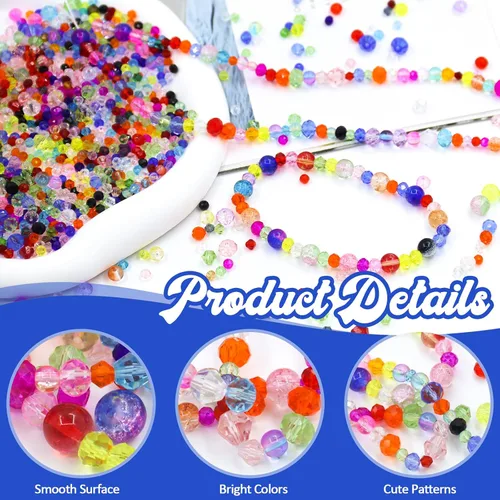 Vista 4 de 1300 PIEZAS Cuentas de Vidrio para Hacer Joyería, Cuentas de Cristal de Arcoíris Multicolor para Manualidades, Cuentas Sueltas Variadas con Caja