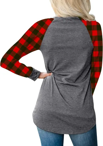 Vista 5 de Deerose Camisa de Halloween para mujer, de manga larga, divertida, a cuadros, para el día de Acción
