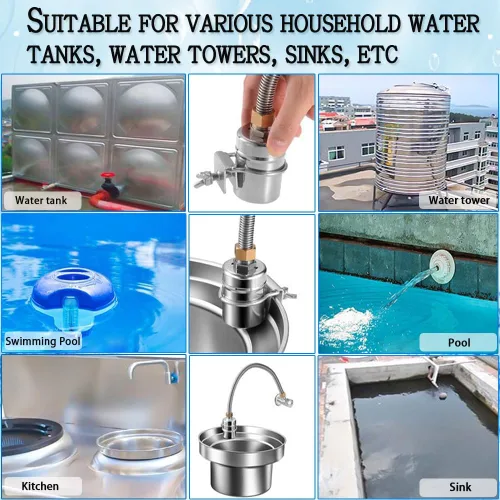 Vista 7 de Válvula de flotador, válvula de flotador de control de nivel de agua de 1/2" a 3/4", válvula de cierre de agua completamente automática de acero