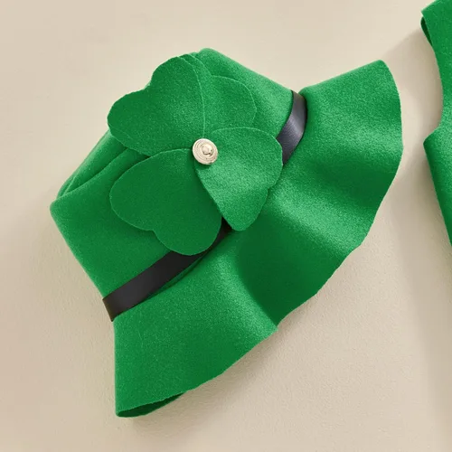 Vista 3 de Ayalinggo Disfraz de duende para niñas pequeñas, traje de leprechaun para el día de San Patricio, traje de trébol irlandés, sombrero y pantalones