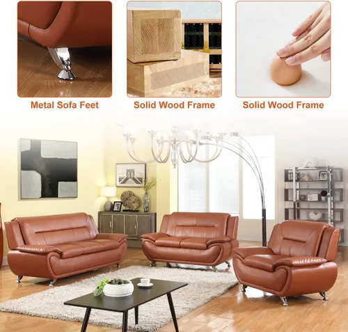 Vista 5 de Sofás de cuero para sala de estar, juego de sofás para sala de estar, sofá para dormitorio, apartamento, juegos de muebles para sala de estar