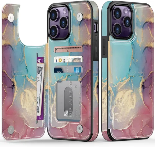 Vista 245 de LETO para iPhone 15 Pro Funda tipo cartera - Tapa tipo folio con patada - Diseños de moda - Tarjetero - Funda protectora para mujeres y niñas - 6.1