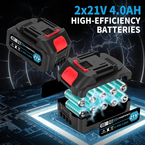 Vista 4 de Mini motosierra inalámbrica, de 8 y 6 pulgadas con 2 baterías de 4.0 Ah, 4 cadenas, 4 placas guía, indicador LED, motosierra eléctrica sin