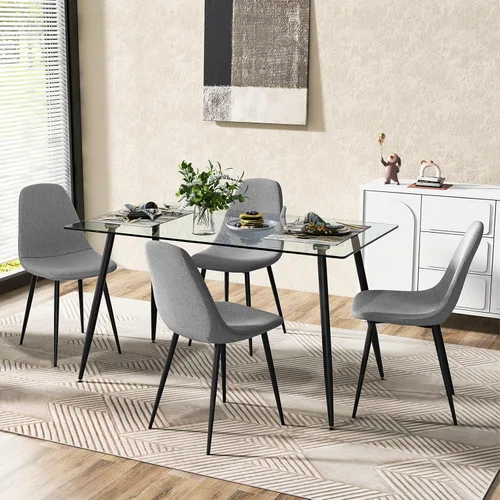 Vista 2 de Tangkula Mesa de comedor de cristal, mesa rectangular moderna con mesa de vidrio templado y patas de acero negro, mesa versátil de cocina simple