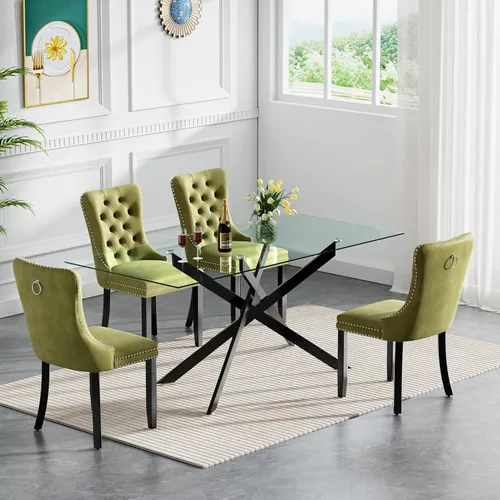 Vista 32 de Juego de mesa de comedor de cristal plateado moderno de 47 pulgadas para 2, juego de mesa de comedor de cocina redonda de 3 piezas con patas