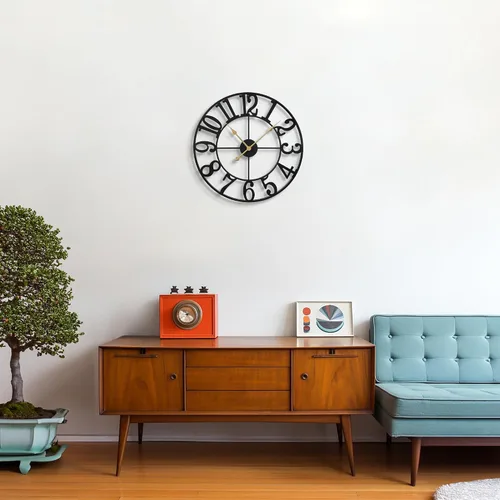Vista 7 de LEIKE Reloj de pared grande, silencioso, sin tictac, funciona con pilas, pequeño reloj de pared redondo de metal moderno para sala de estar