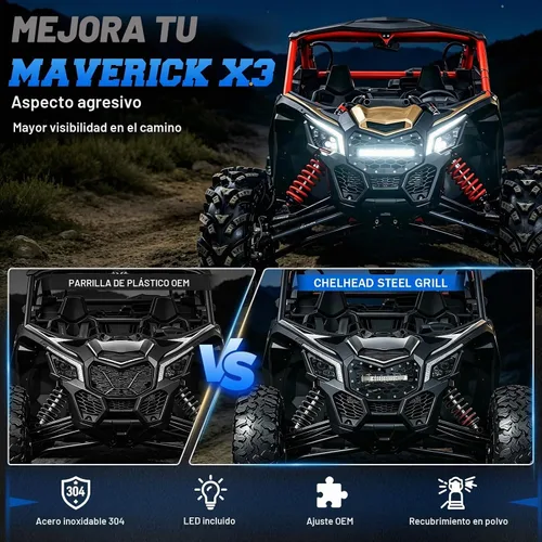 Vista 2 de Chelhead Can AM X3 Parrilla con Barra de Luz LED Delgada de 11 Pulgadas Haz Combinado y Arnés de Cableado Compatible con Can-Am Maverick X3 2016
