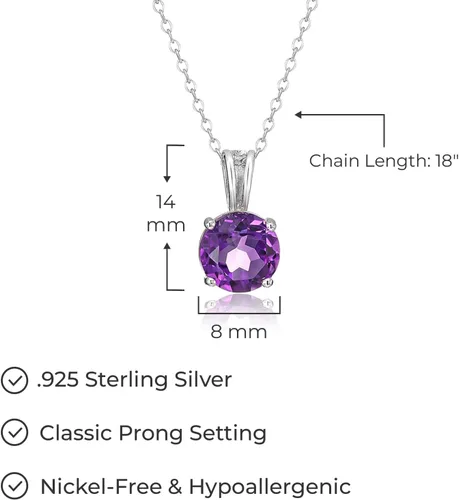 Vista 35 de Amazon Essentials Collar con colgante de piedra natal de corte redondo de plata de ley de 18 pulgadas (anteriormente colección Amazon)