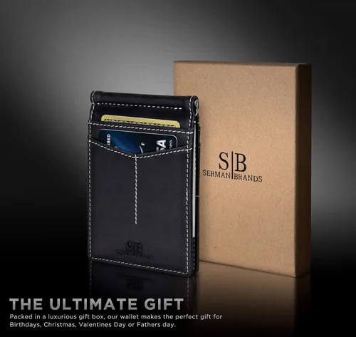 Vista 40 de SERMAN BRANDS RFID Blocking Wallet Slim Bifold - Genuine Leather Minimalist Front Pocket Wallets for Men with Money Clip Gift