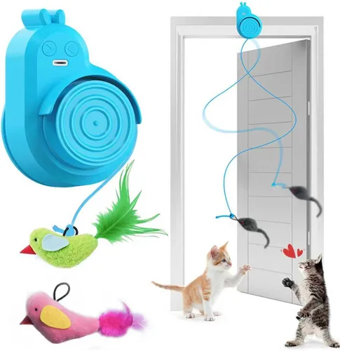 Vista 7 de Juguetes interactivos para gatos de interior: varita eléctrica automática de plumas y ratón de pájaro volador, recargable eléctrica colgante, juego