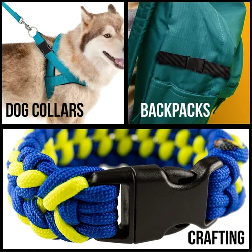 Vista 5 de Paracord Planet Hebillas de liberación lateral de plástico negro Mochilas, pulseras, collares para mascotas y mucho más