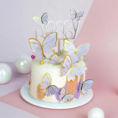 Vista 4 de AUOCATTAIL 20 piezas de decoración de pastel de mariposa 3D rosa y morado mariposa para niñas y mujeres, decoración de pastel de cumpleaños, boda