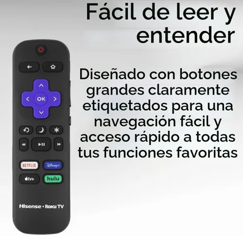 Vista 5 de Mando a distancia de repuesto para Roku Smart TV con control de volumen, teclas de acceso directo para Netflix, Disney+ y Hulu
