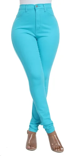 Vista 4 de WAYRUNZ Pantalones de mezclilla ajustados elásticos de cintura alta para mujer