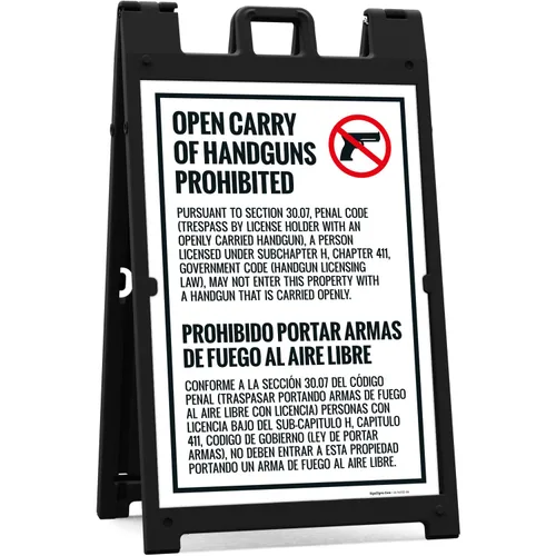 Vista 7 de Concealed Carry Prohibited Texas Penal Code Bilingual Sidewalk Sign Kit, (SI-74332) 18x24 Inches, Replacement Panels (2 Pack) 160 Mil Thick
