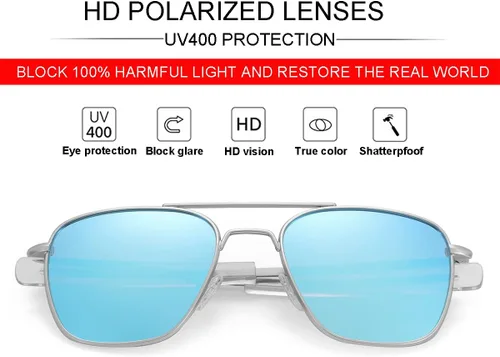 Vista 2 de JOVAKIT Gafas de sol polarizadas de aviador para hombre, estilo retro, estilo militar, lentes de sol piloto, patillas de bayoneta, protección UV400
