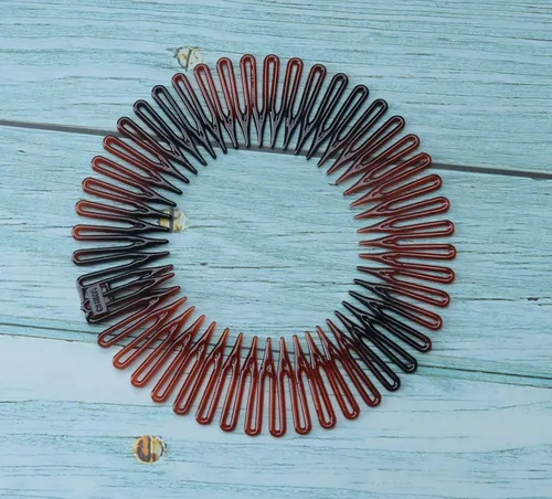 Vista 2 de Sowaka 4 piezas de peine elástico circular de plástico negro marrón círculo primavera diadema flexible soporte para el cabello peine para mujeres